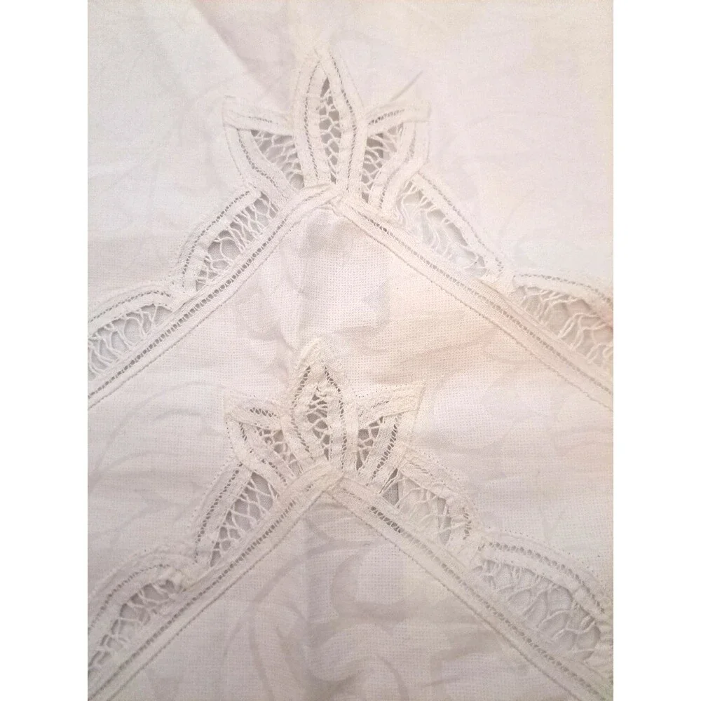 Vintage Madeira Lace King Pillow Sham White Ruffled Floral Cottage Country